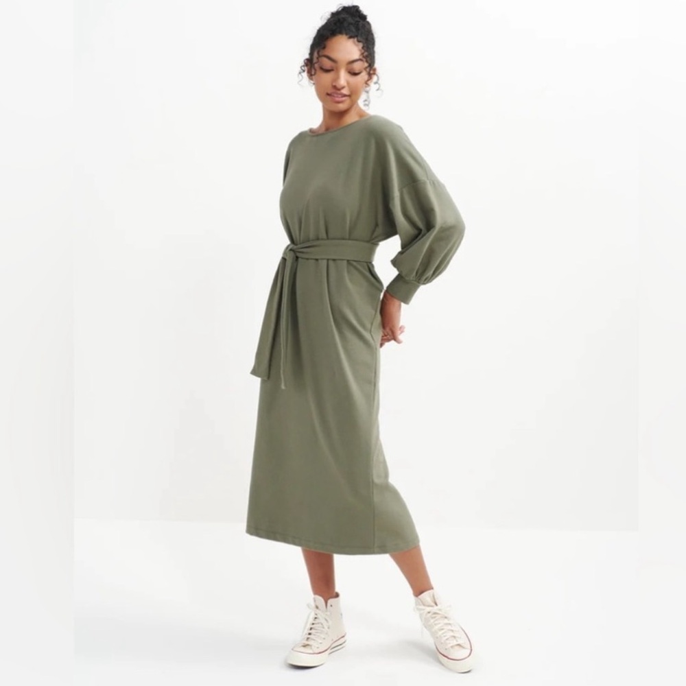 Amour Vert Vetiver Nour Fleur Reverie Terry Sweatshirt Dress OSFM - Picture 3 of 9